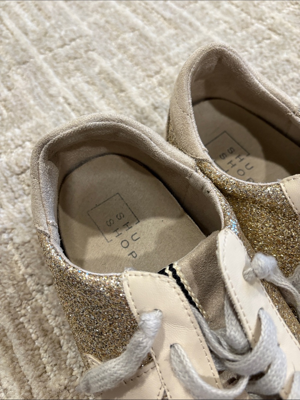 ShuShop Cream Lace-Up Sneakers with Glitter Star Accent - Picture 6 of 7